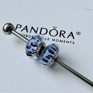 Pandora Lot/2 Snow Leopard Murano Glass Charm